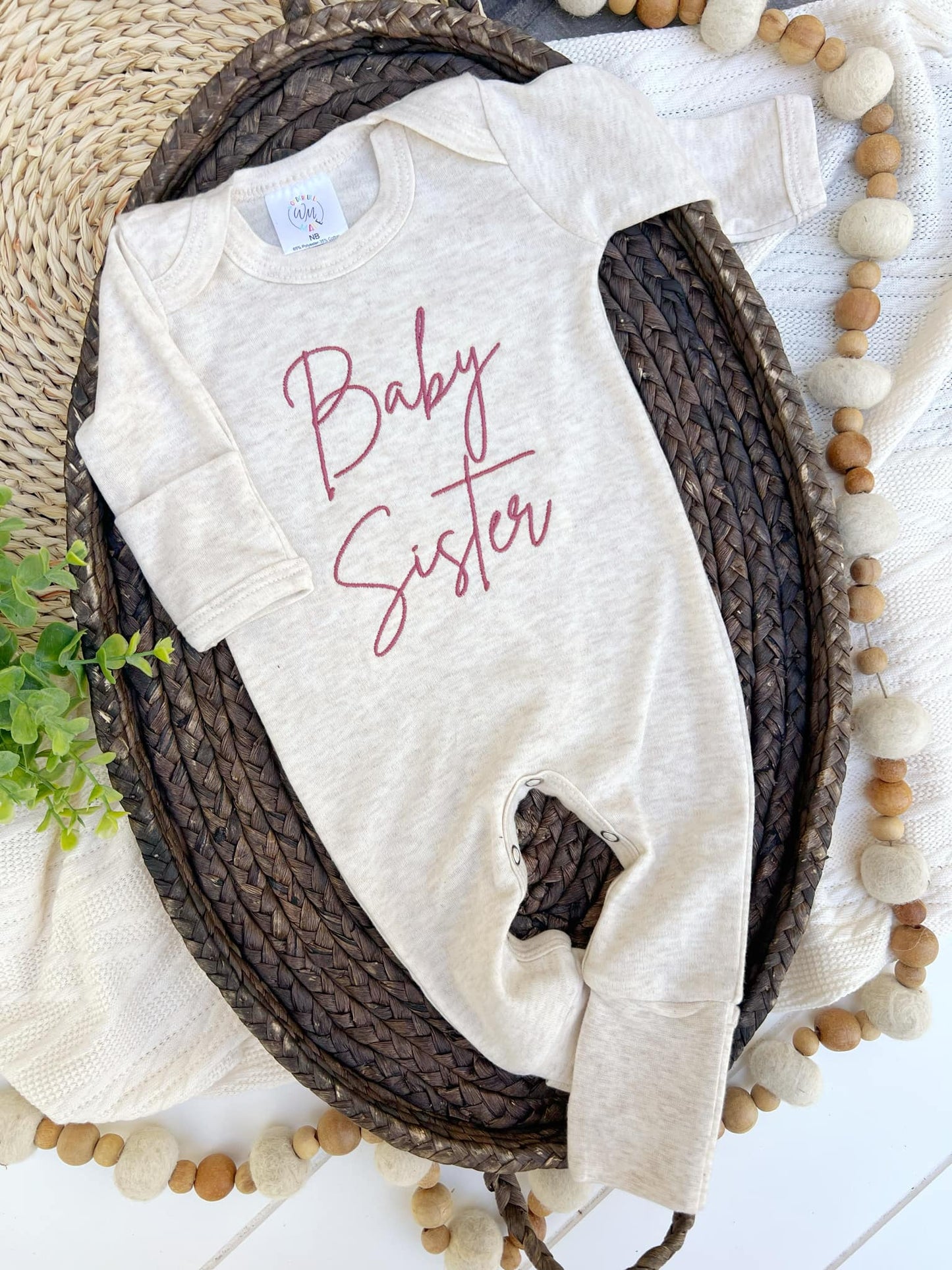 Baby Sister Pink Embroidered Romper