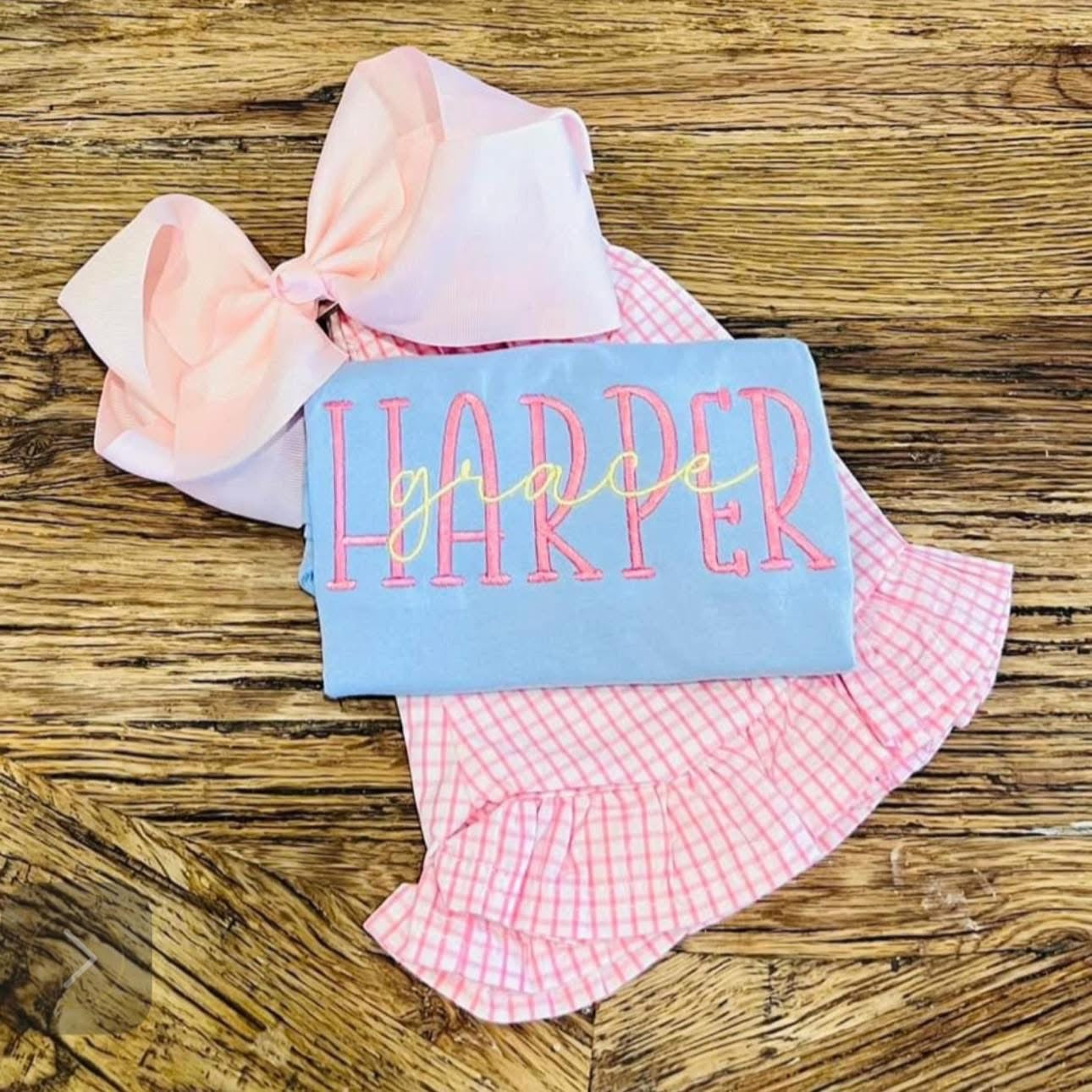 girls tee + shorts personalized