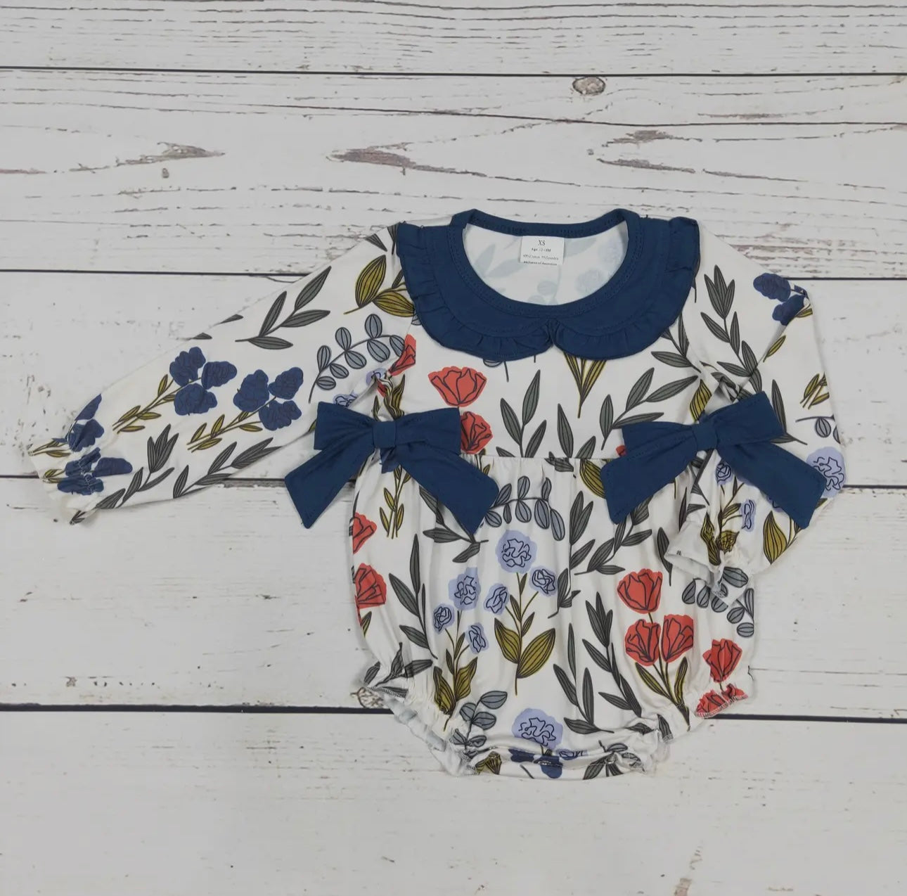 navy long sleeve floral bubble