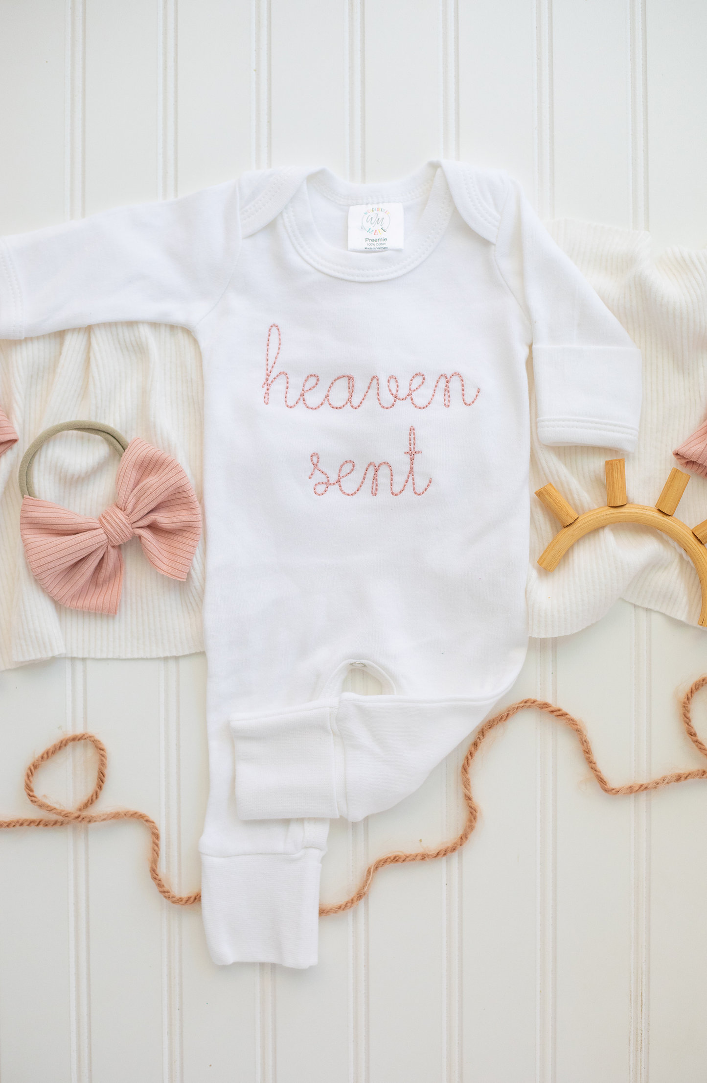 Heaven Sent - Pink Embroidered Romper