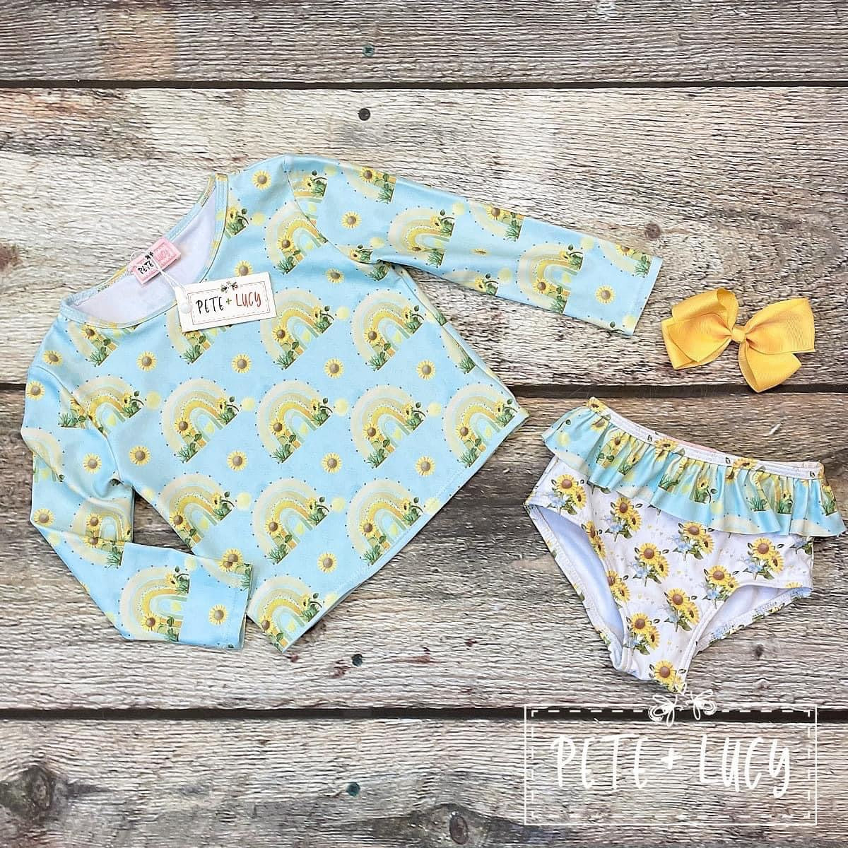 happy sunflowers 2 piece swim rash guard