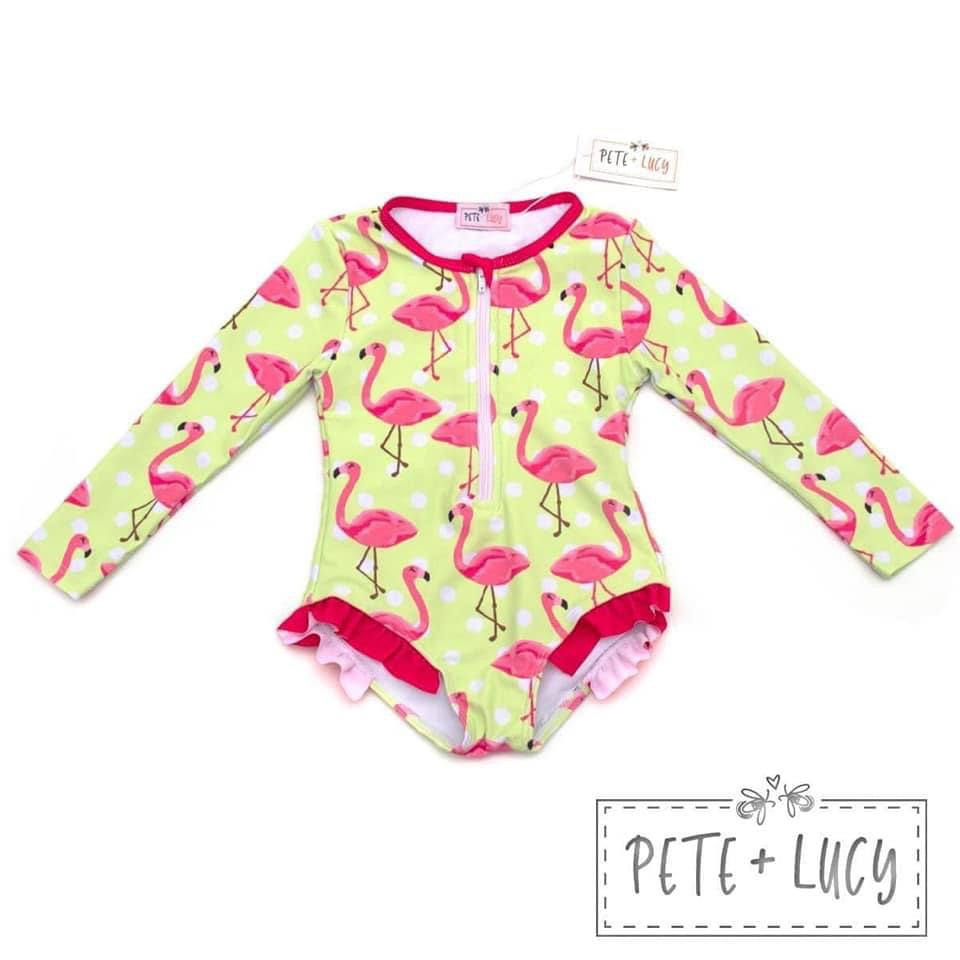 fancy flamingos 1 piece swim rash guard