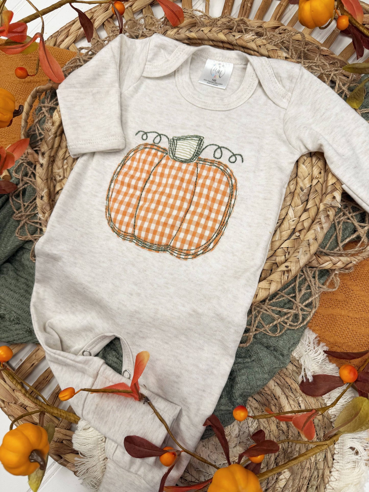 Pumpkin baby footie, fall outfit for baby, Halloween romper