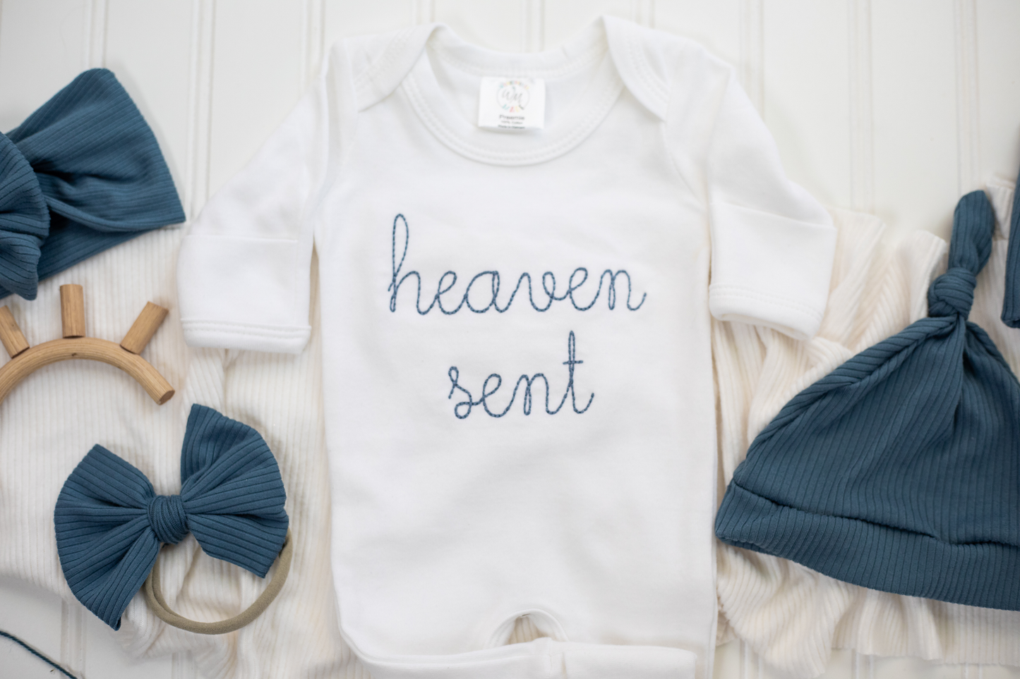 Heaven Sent - Blue Embroidered Romper