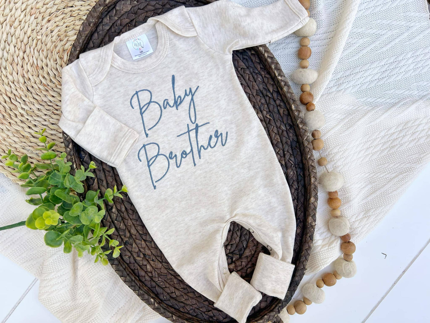 Baby Brother Blue Embroidered Romper