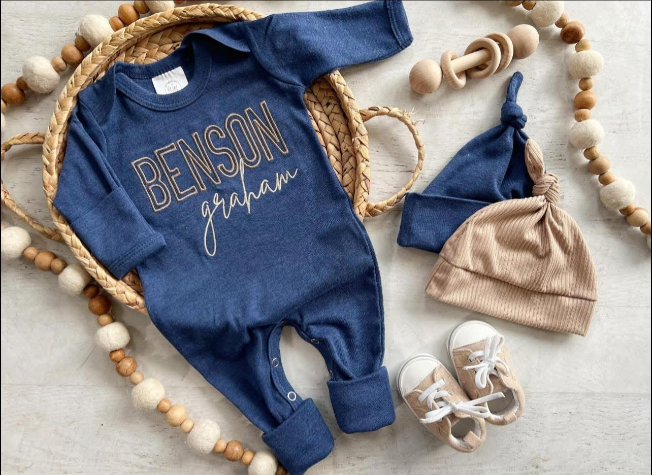 name embroidered romper