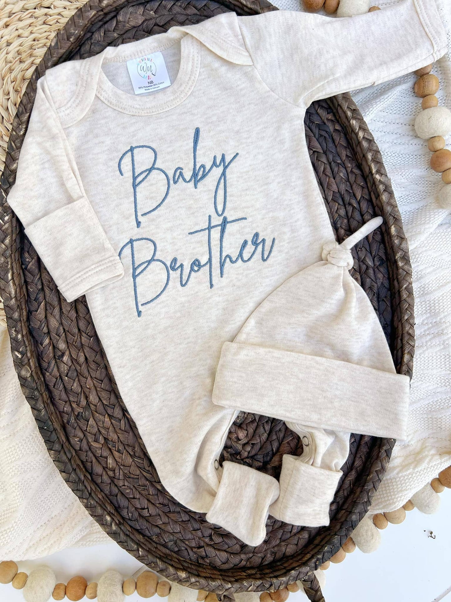 Baby Brother Blue Embroidered Romper