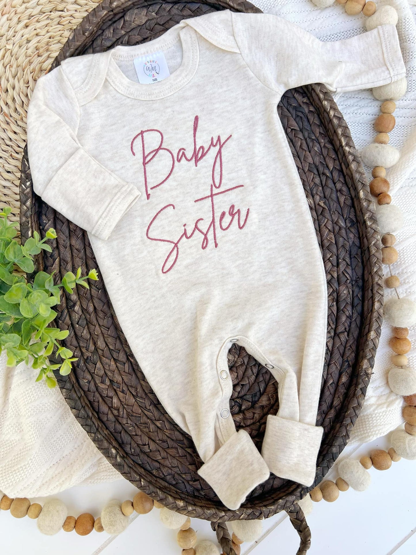 Baby Sister Pink Embroidered Romper
