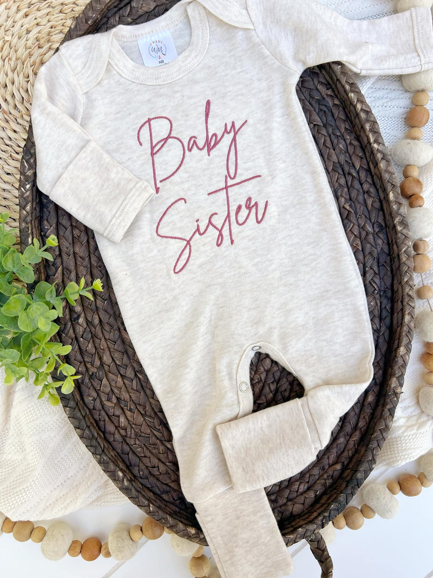 Baby Sister Pink Embroidered Romper