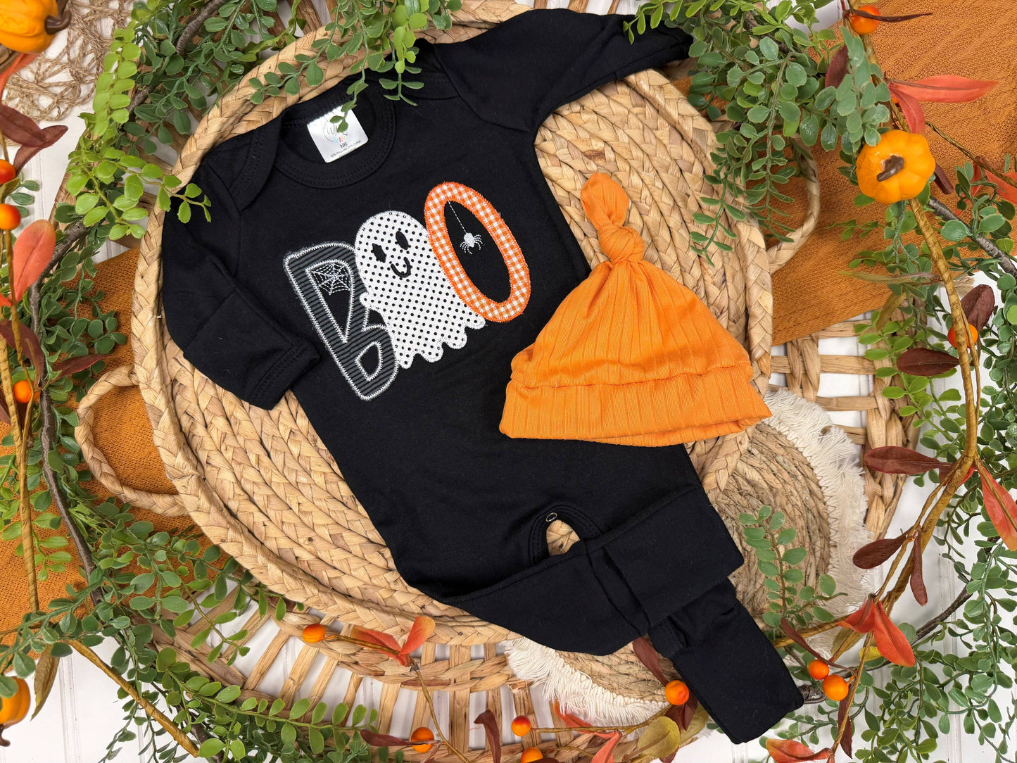 Halloween baby outfit | Boo ghost applique romper