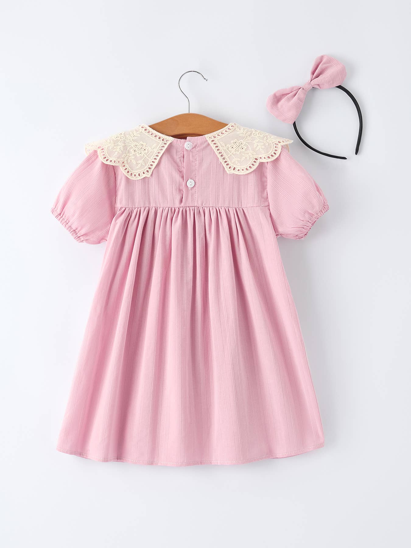 Pink Lace Collar Girl Short Sleeve Dress