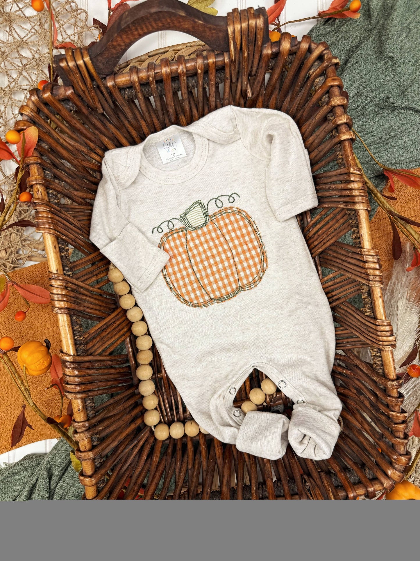 Pumpkin baby footie, fall outfit for baby, Halloween romper