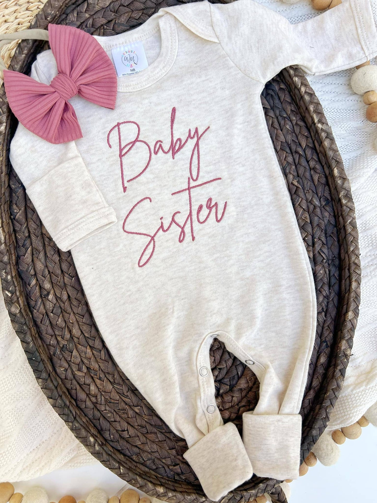 Baby Sister Pink Embroidered Romper