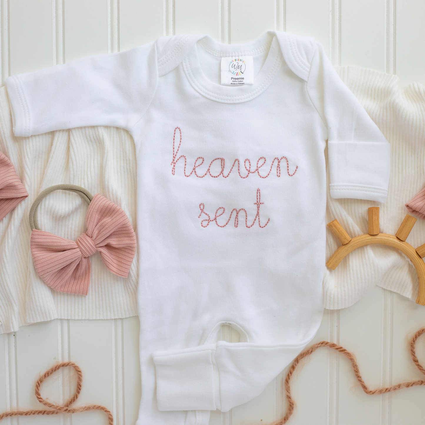 Heaven Sent - Pink Embroidered Romper