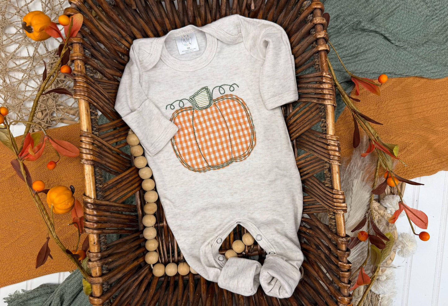 Pumpkin baby footie, fall outfit for baby, Halloween romper