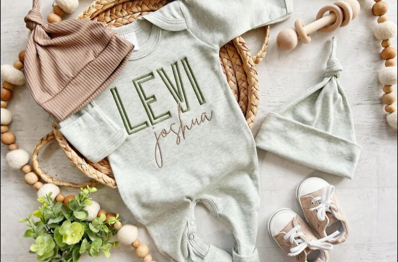 name embroidered romper
