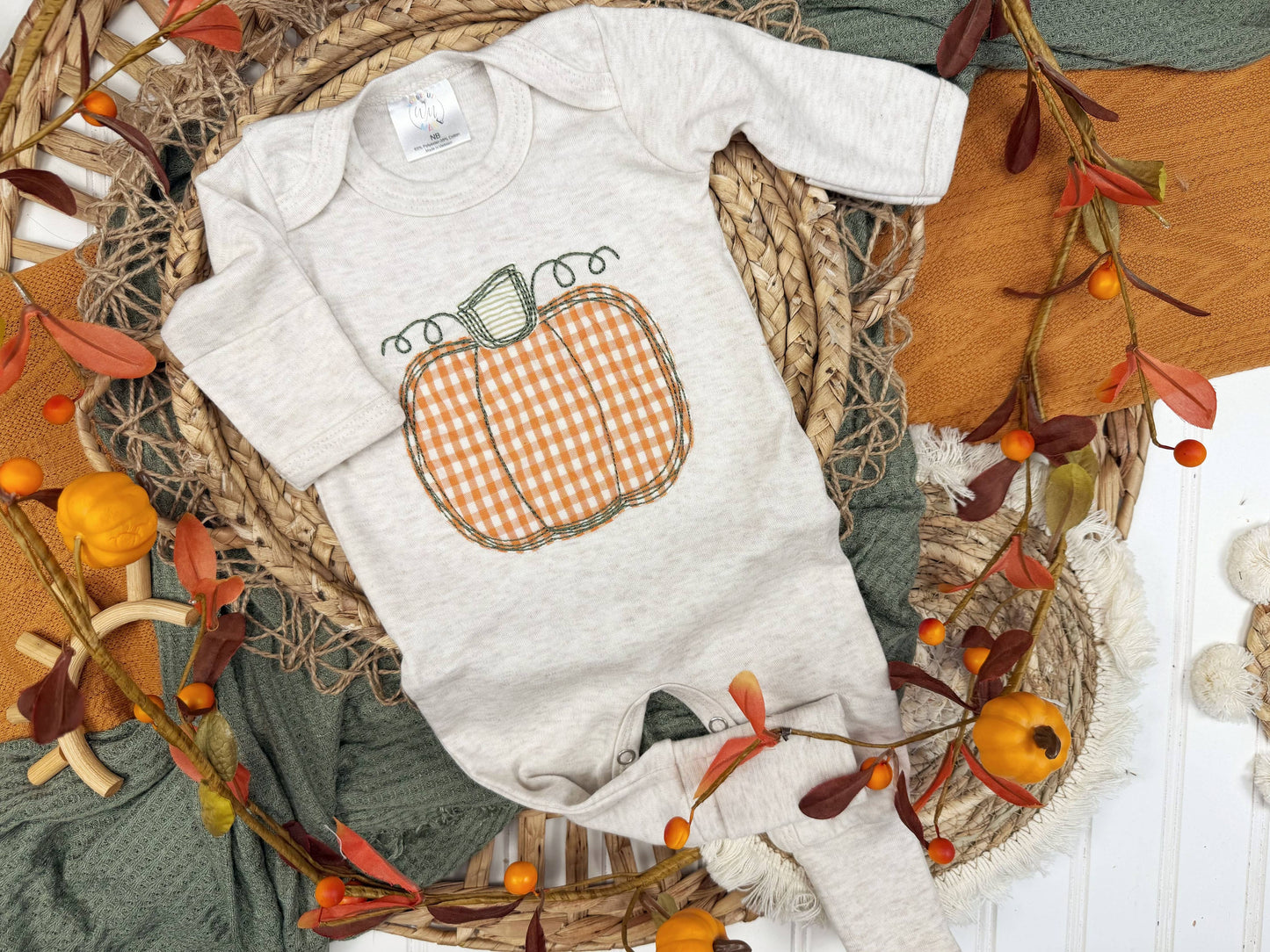 Pumpkin baby footie, fall outfit for baby, Halloween romper