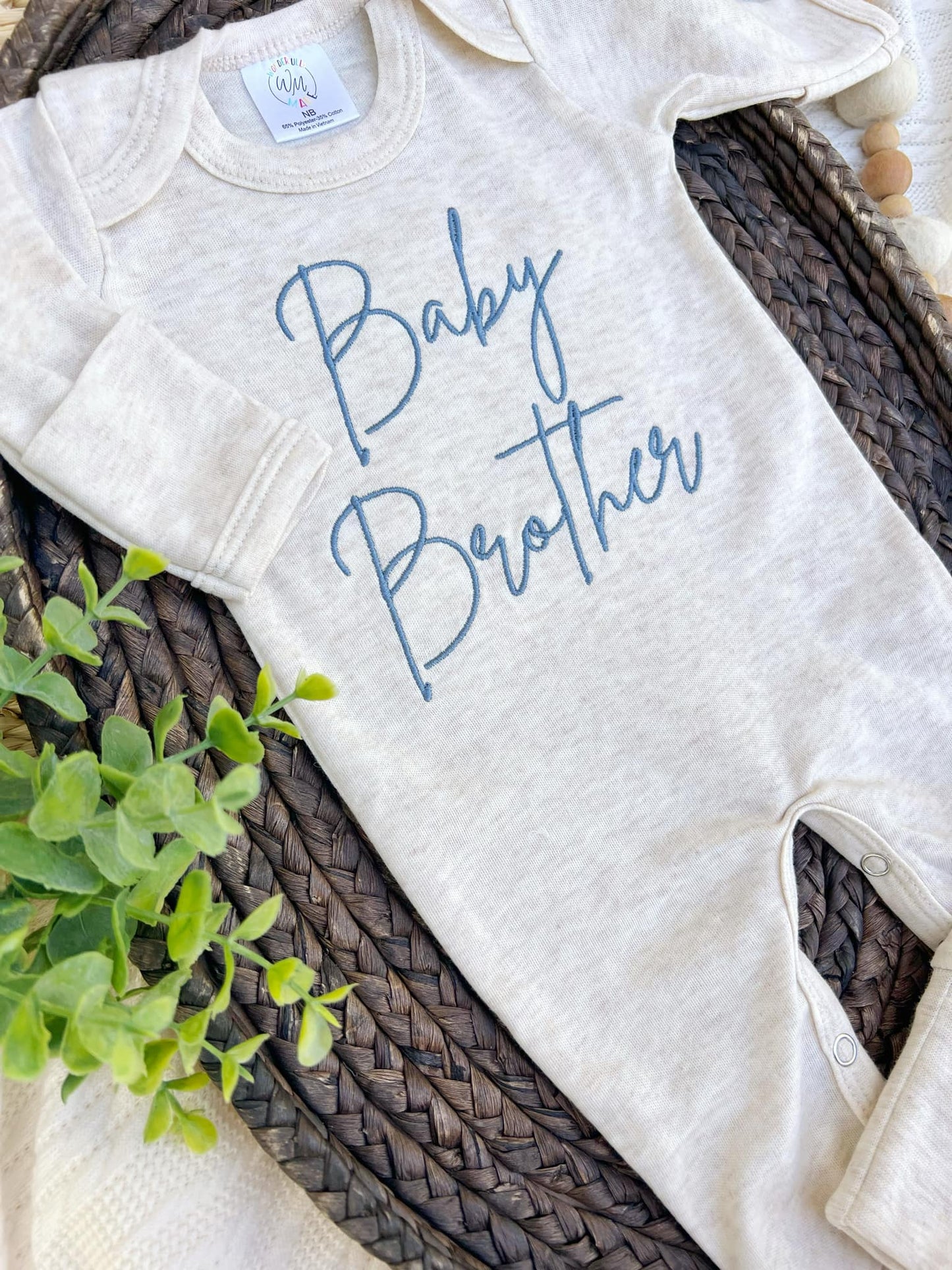 Baby Brother Blue Embroidered Romper