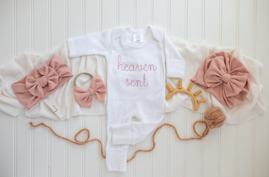 Heaven Sent - Pink Embroidered Romper