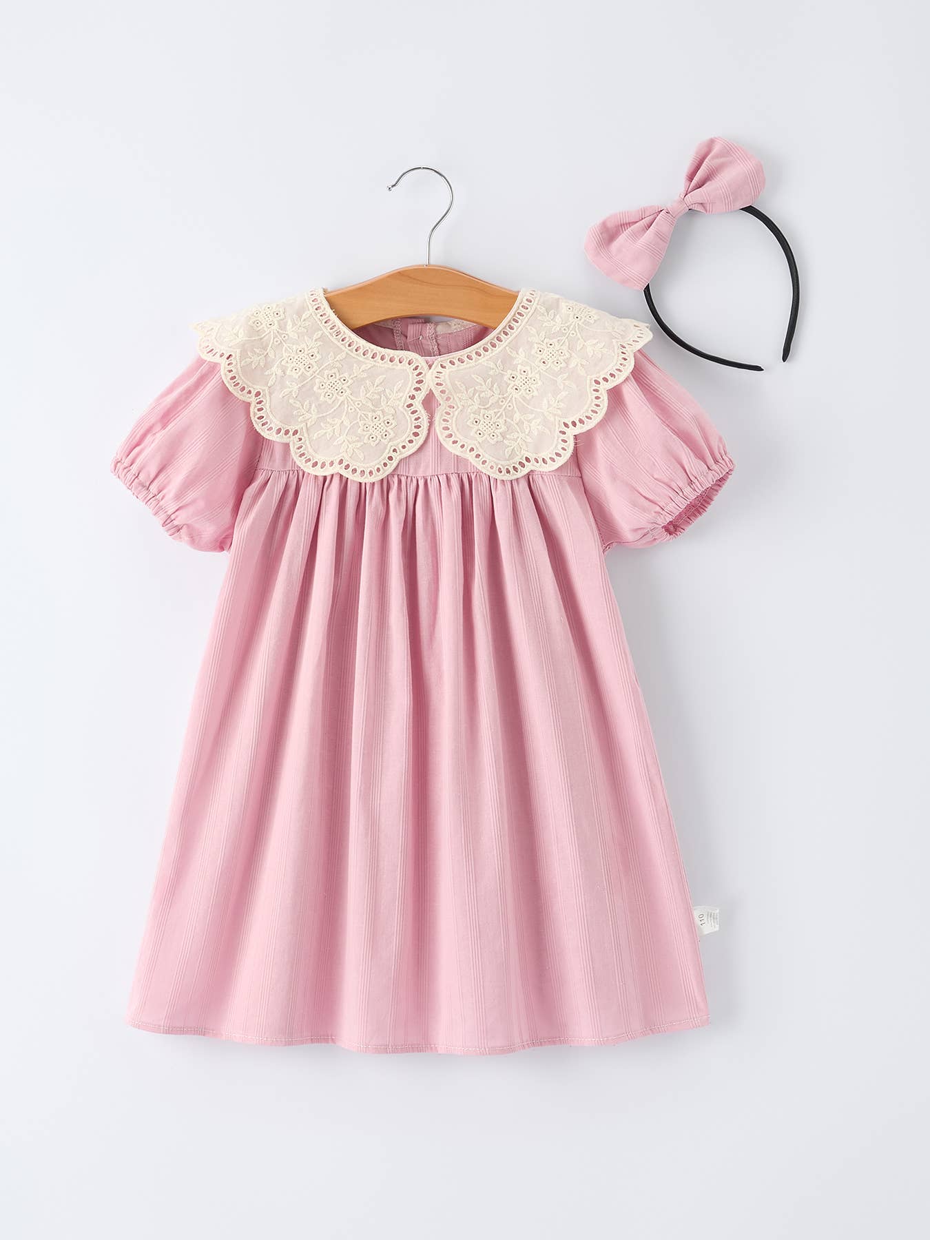 Pink Lace Collar Girl Short Sleeve Dress