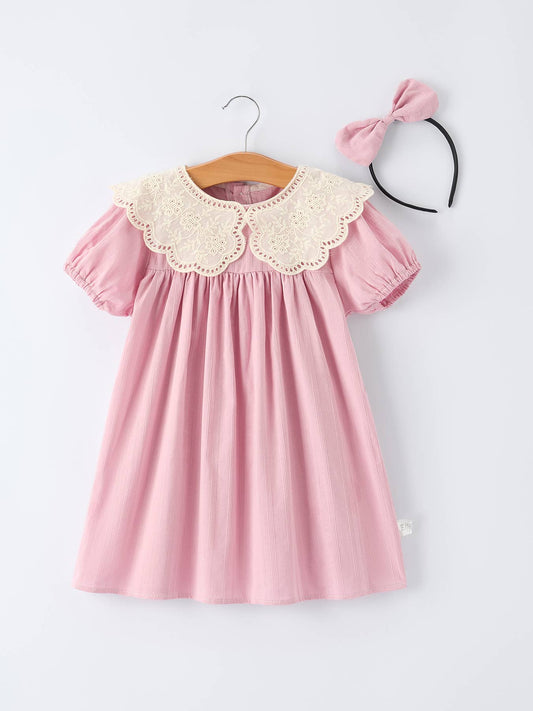 Pink Lace Collar Girl Short Sleeve Dress