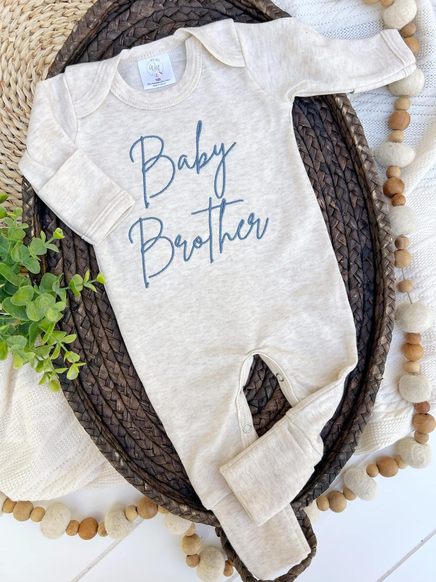 Baby Brother Blue Embroidered Romper