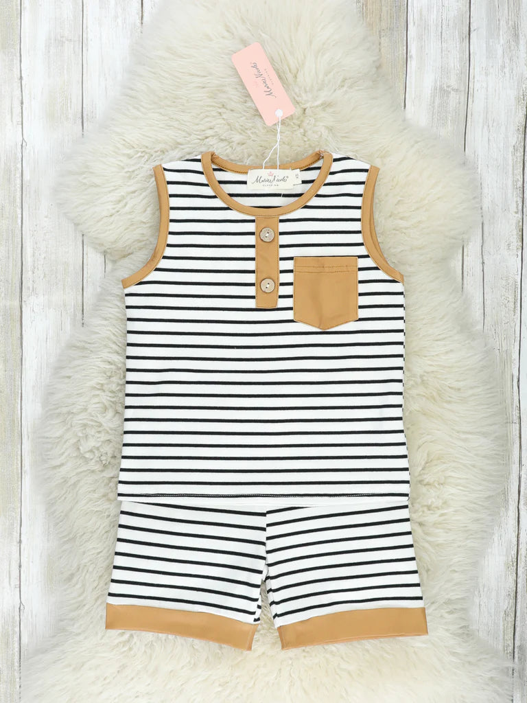 tan stripped short set