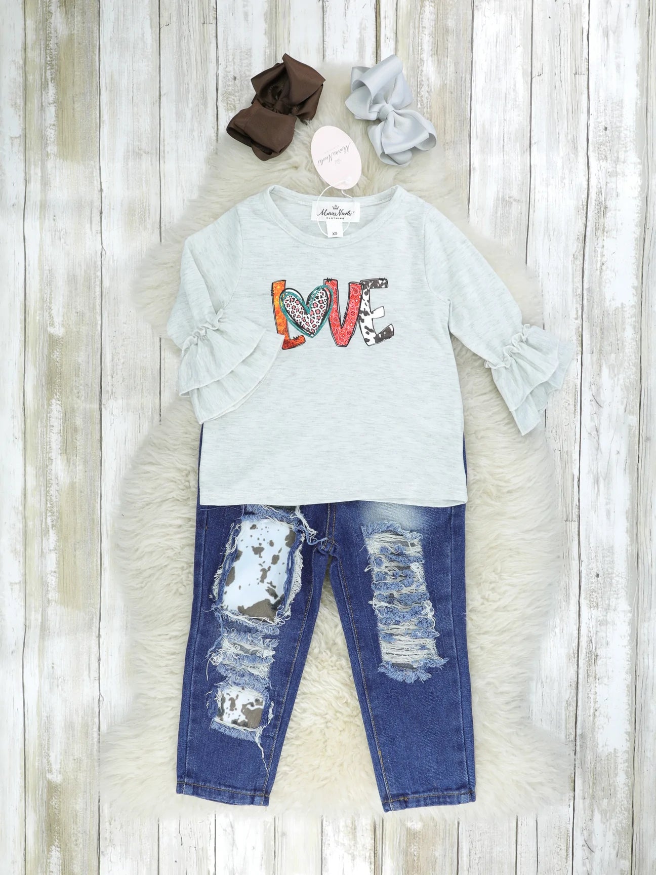 love cow print denim set