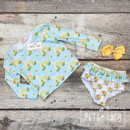 happy sunflowers 2 piece swim rash guard