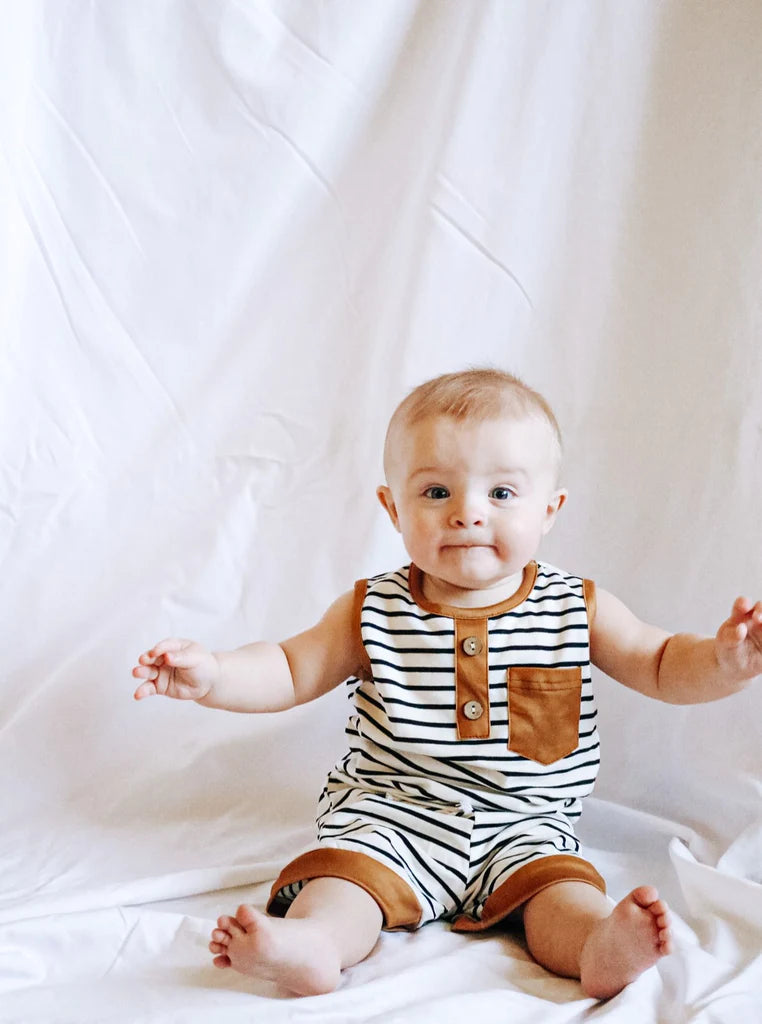 tan stripped short set