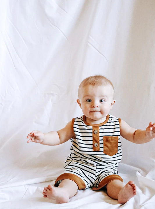 tan stripped short set