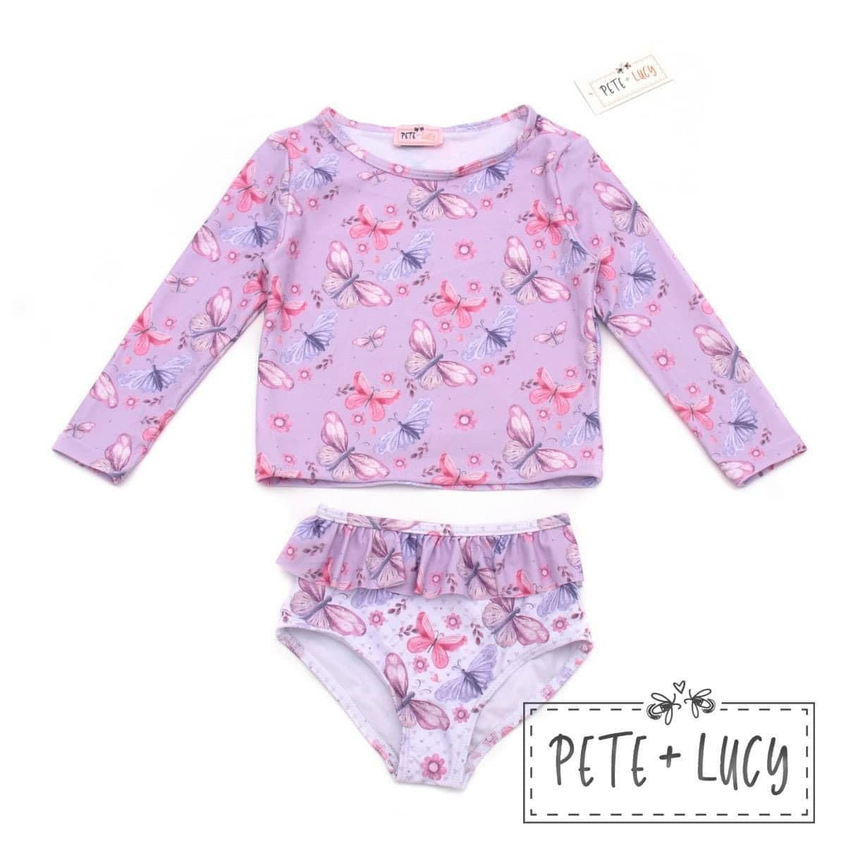 lilac butterflies 2 piece swim rash guard